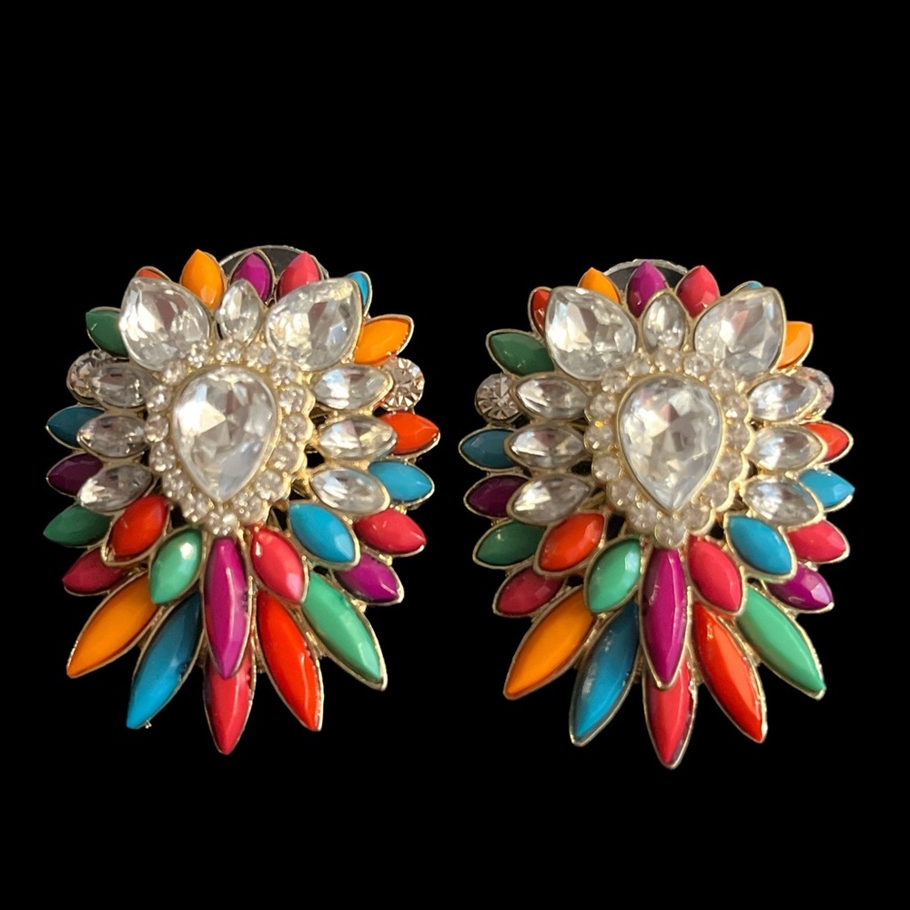 VTG Stud Earrings Multicolor Acrylic,Rhinestones